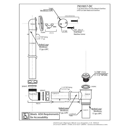 Westbrass Leg Tub Drain with Overflow Wayfair
